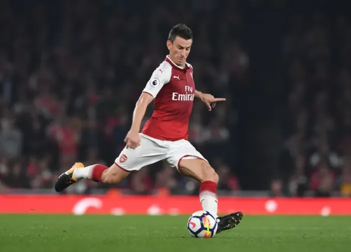 Framed Print : Arsenal's Koscielny in Action Against West Bromwich Albion, Premier League 2017-18