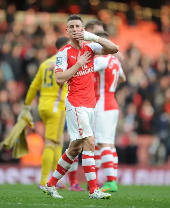 Framed Print : Arsenal's Koscielny Celebrates Goal Against West Ham in Premier League 2014-15