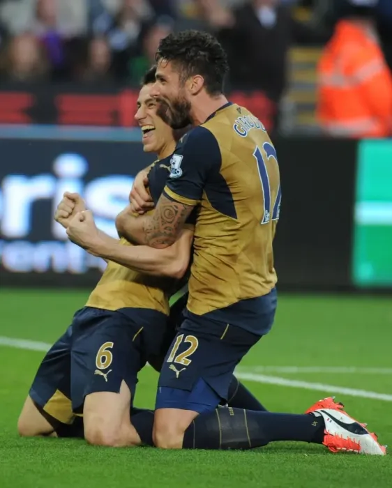 Framed Print : Arsenal's Koscielny and Giroud Celebrate Goals Against Swansea City (2015-16)