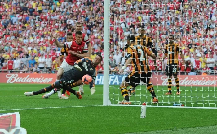 Framed Print : Arsenal's Koscielny Scores Second Goal in FA Cup Victory over Hull City