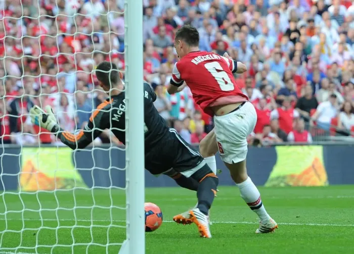 Framed Print : Arsenal's Koscielny Scores Second Goal vs. Hull City in FA Cup Final
