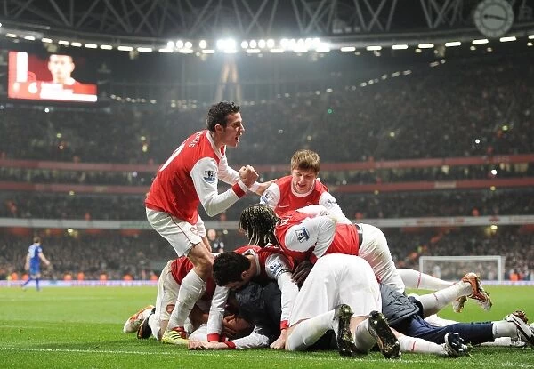 Arsenal's Koscielny and Teammates Celebrate Second Goal Against Everton, 2011 (2:1)