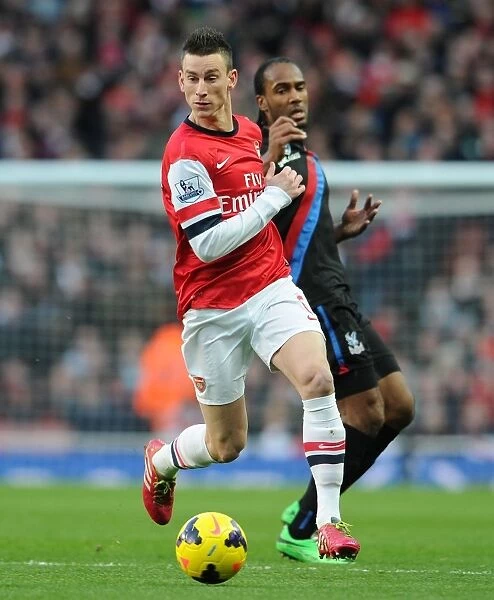 Arsenal's Koscielny Wins Ball from Crystal Palace's Jerome in Premier League Clash