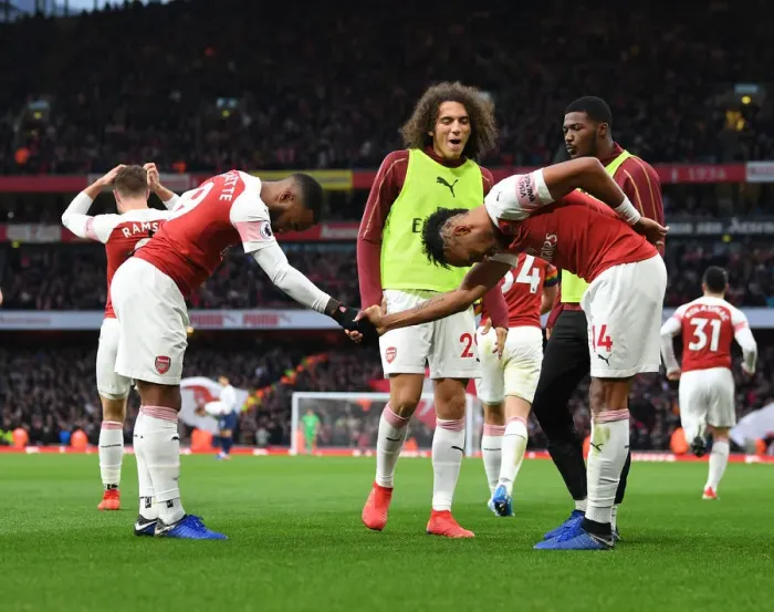 Framed Print : Arsenal's Lacazette and Aubameyang: Unstoppable Duo Celebrates Goals Against Tottenham in the 2018-19 Premier League Clash Framed Print : Arsenal's Lacazette and Aubameyang: Unstoppable Duo Celebrates Goals Against Tottenham in the 2018-19 Premier League Clash
