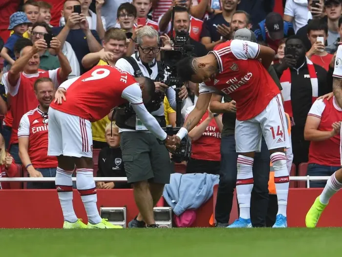 Framed Print : Arsenal's Lacazette and Aubameyang Celebrate First Goals in 2019-20 Premier League Opener Against Burnley Framed Print : Arsenal's Lacazette and Aubameyang Celebrate First Goals in 2019-20 Premier League Opener Against Burnley