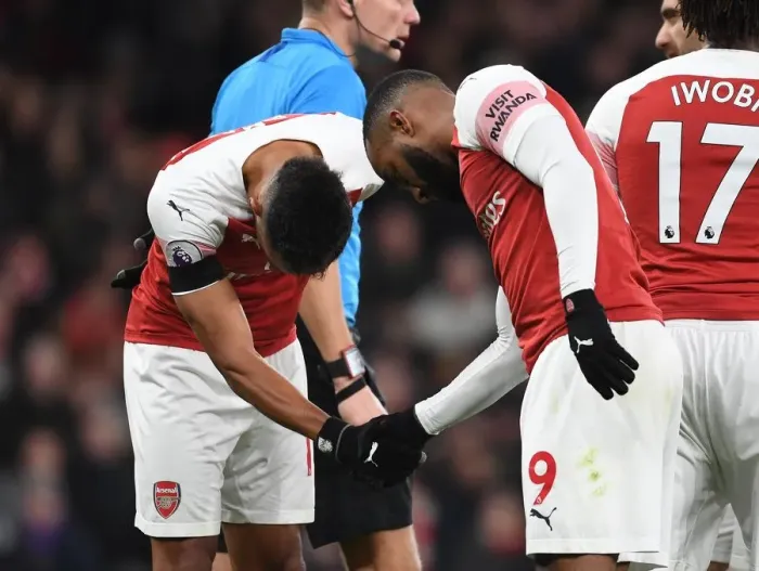 Framed Print : Arsenal's Lacazette and Aubameyang Celebrate Goals Against Fulham in Premier League Clash (January 2019)