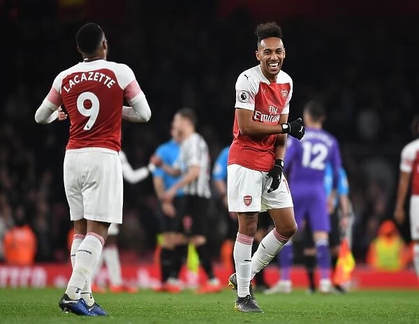 Arsenal's Lacazette and Aubameyang Celebrate Win Against Newcastle United (April 2019)