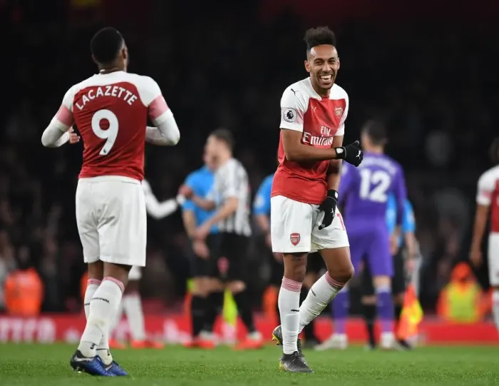 Framed Print : Arsenal's Lacazette and Aubameyang Celebrate Win Against Newcastle United (April 2019) Framed Print : Arsenal's Lacazette and Aubameyang Celebrate Win Against Newcastle United (April 2019)
