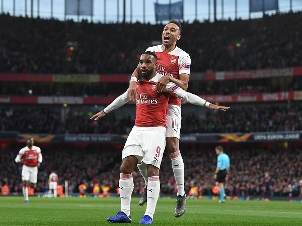 Arsenal's Lacazette and Aubameyang: Celebrating Goals in Europa League Semi-Final vs Valencia