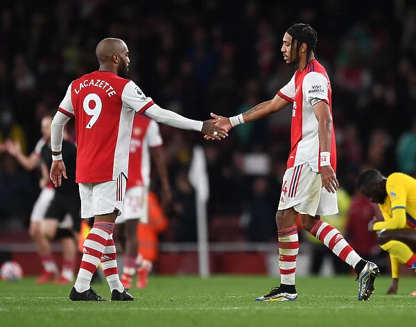 Arsenal's Lacazette and Aubameyang Share a Moment after Arsenal vs Crystal Palace (2021-22)