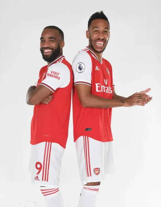 Framed Print : Arsenal's Lacazette and Aubameyang Unite at 2019-2020 Arsenal Photocall