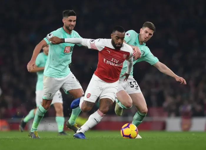 Framed Print : Arsenal's Lacazette Breaks Through Bournemouth Defense Framed Print : Arsenal's Lacazette Breaks Through Bournemouth Defense