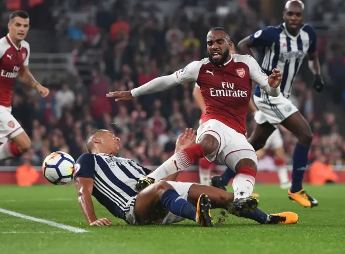 Framed Print : Arsenal's Lacazette Fouls by Livermore in 2017-18 Premier League Clash Framed Print : Arsenal's Lacazette Fouls by Livermore in 2017-18 Premier League Clash