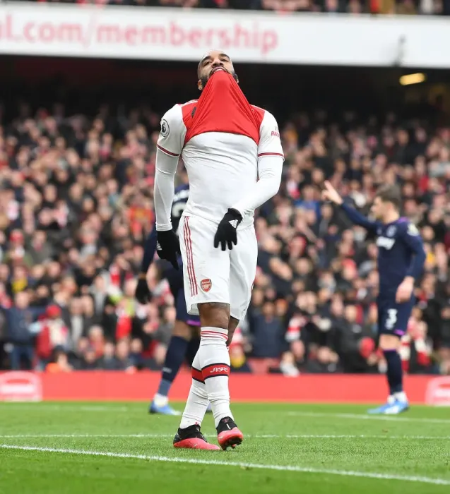 Framed Print : Arsenal's Lacazette Goal Disallowed: Arsenal FC vs West Ham United, Premier League 2019-20