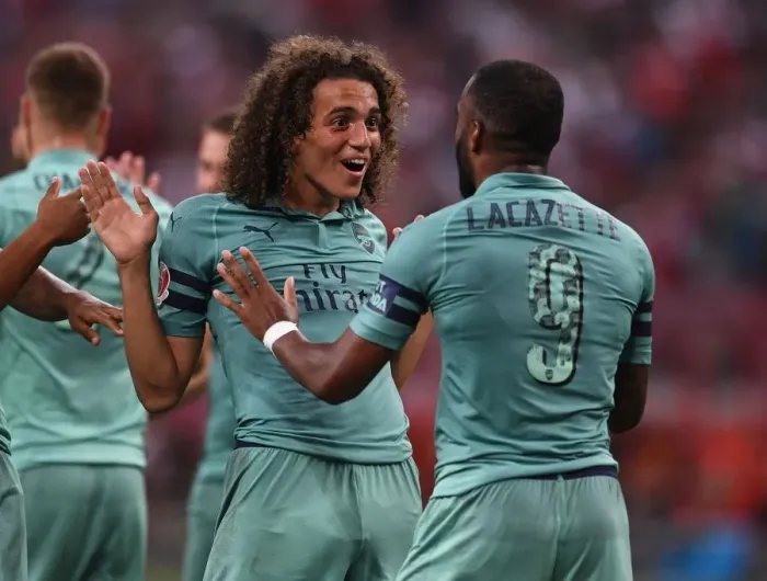 Framed Print : Arsenal's Lacazette and Guendouzi Celebrate Goal Against Paris Saint-Germain in 2018 (ICC Singapore) Framed Print : Arsenal's Lacazette and Guendouzi Celebrate Goal Against Paris Saint-Germain in 2018 (ICC Singapore)