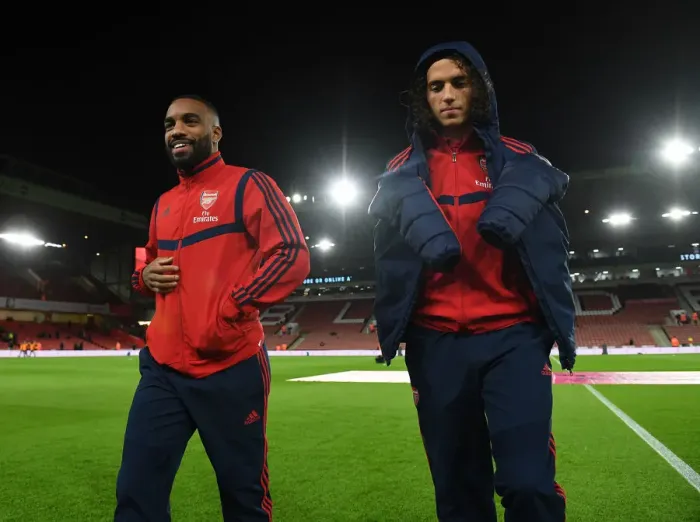 Framed Print : Arsenal's Lacazette and Guendouzi Before Sheffield United Clash (2019-20)