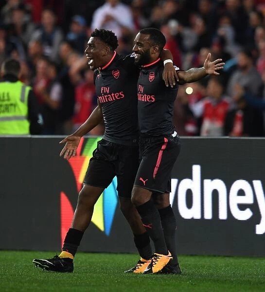Arsenal's Lacazette and Iwobi: Celebrating a Goal in Sydney FC Friendly