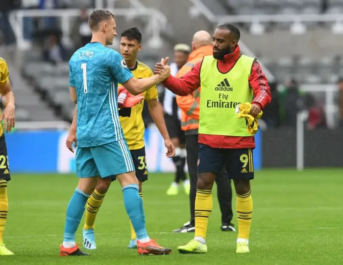 Framed Print : Arsenal's Lacazette and Leno Celebrate Win Against Newcastle United (Newcastle United v Arsenal 2019-20) Framed Print : Arsenal's Lacazette and Leno Celebrate Win Against Newcastle United (Newcastle United v Arsenal 2019-20)
