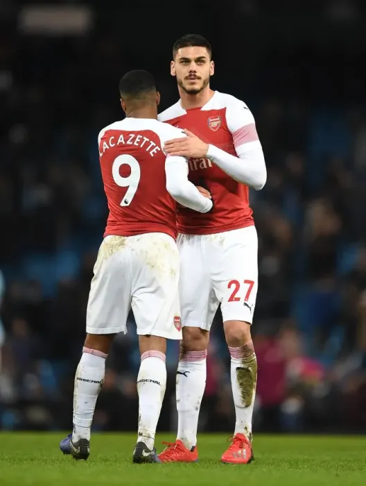 Framed Print : Arsenal's Lacazette and Mavropanos Reunite after Manchester City Clash - Premier League 2018-19 Framed Print : Arsenal's Lacazette and Mavropanos Reunite after Manchester City Clash - Premier League 2018-19