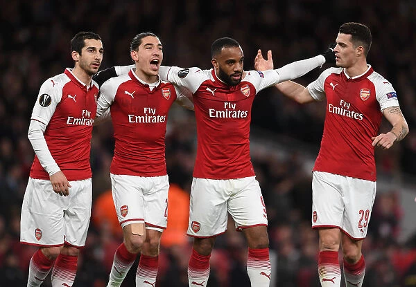 Arsenal's Lacazette, Mkhitaryan, Bellerin, and Xhaka: Celebrating Their Goals Against CSKA Moscow in Europa League Quarterfinal