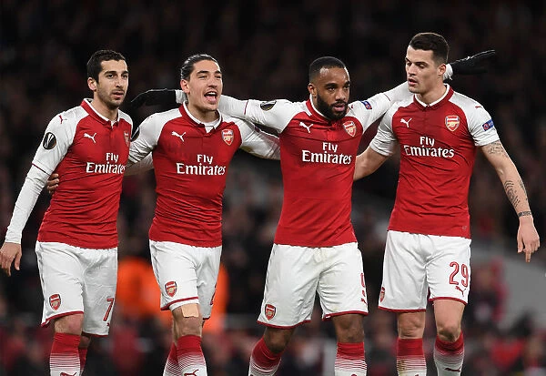 Arsenal's Lacazette, Mkhitaryan, Bellerin, and Xhaka: Celebrating Four Goals Against CSKA Moscow in Europa League Quarterfinal