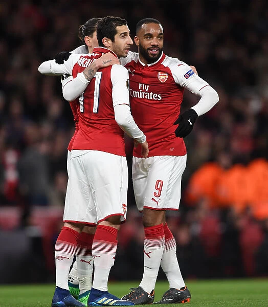 Arsenal's Lacazette and Mkhitaryan Celebrate Goals in Europa League Quarterfinal vs CSKA Moscow