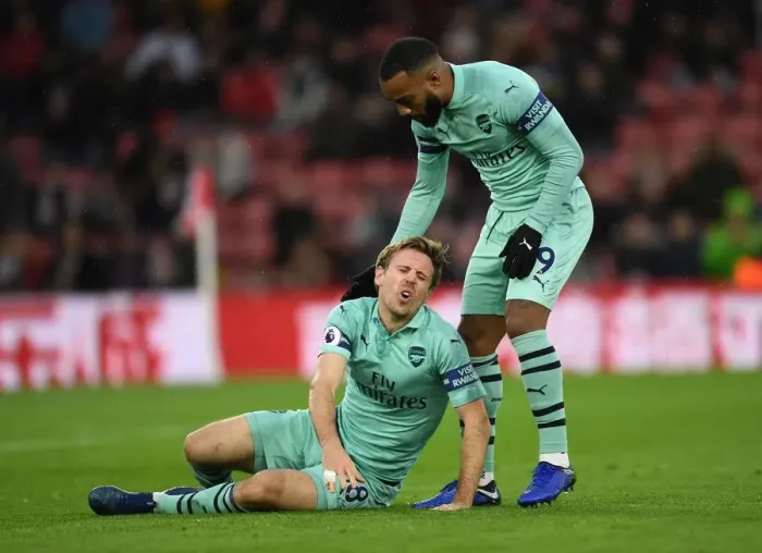 Framed Print : Arsenal's Lacazette and Monreal in Action against Southampton (2018-19)