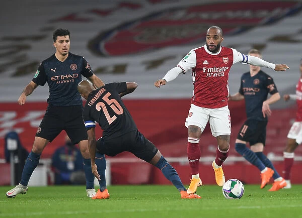 Arsenal's Lacazette Outmaneuvers Manchester City's Fernandinho in Carabao Cup Clash