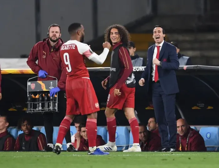 Framed Print : Arsenal's Lacazette Scores, Emery Celebrates in Napoli's Stadio San Paolo - Europa League Quarterfinals 2019