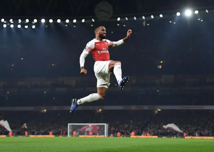 Framed Print : Arsenal's Lacazette Scores Fifth Goal in Emirates Victory over Bournemouth (2018-19)