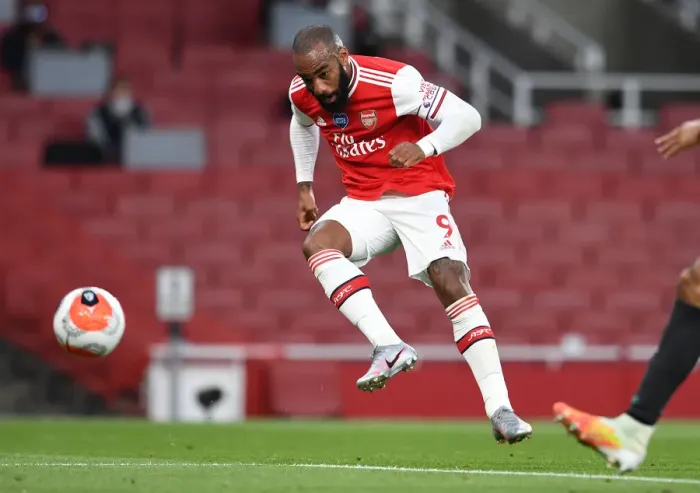 Framed Print : Arsenal's Lacazette Scores First Goal in Empty Emirates Against Liverpool (2019-20) Framed Print : Arsenal's Lacazette Scores First Goal in Empty Emirates Against Liverpool (2019-20)