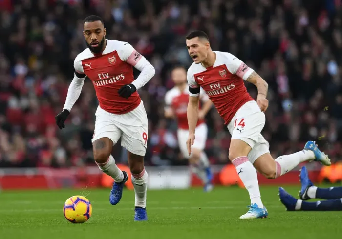 Framed Print : Arsenal's Lacazette and Xhaka in Action: Arsenal FC vs Fulham FC, Premier League 2018-19 Framed Print : Arsenal's Lacazette and Xhaka in Action: Arsenal FC vs Fulham FC, Premier League 2018-19
