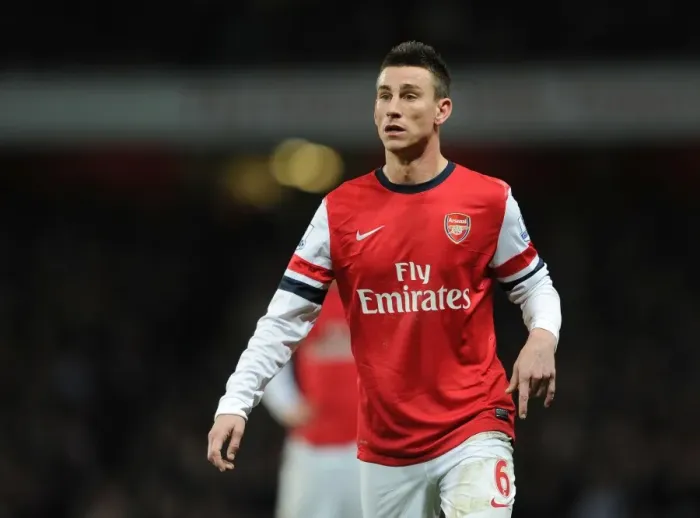 Framed Print : Arsenal's Laurent Koscielny in Action against Everton (2013-14)
