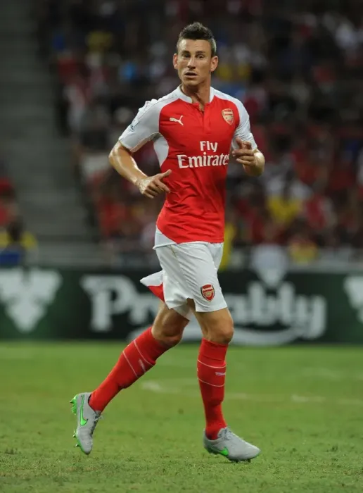 Framed Print : Arsenal's Laurent Koscielny in Action Against Everton at 2015-16 Asia Trophy, Singapore