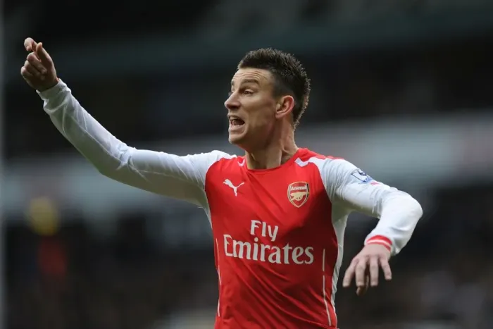 Framed Print : Arsenal's Laurent Koscielny in Action Against Tottenham Hotspur - Premier League 2014-15