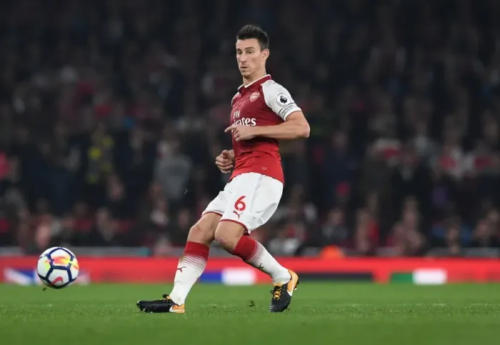 Framed Print : Arsenal's Laurent Koscielny in Action Against West Bromwich Albion, Premier League 2017-18