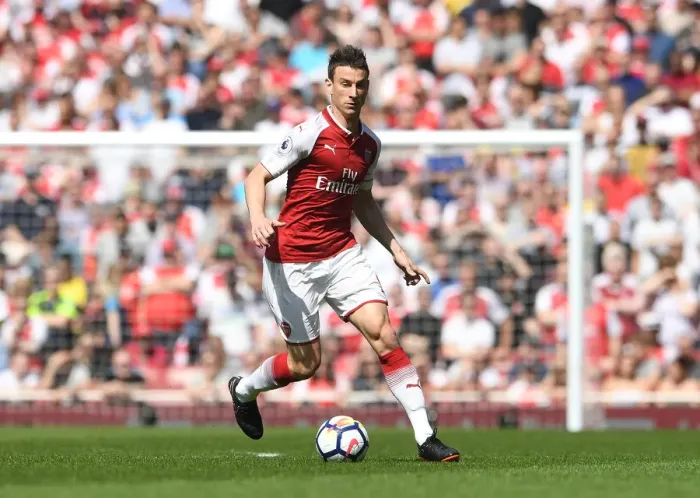 Framed Print : Arsenal's Laurent Koscielny in Action Against West Ham United, Premier League 2017-18