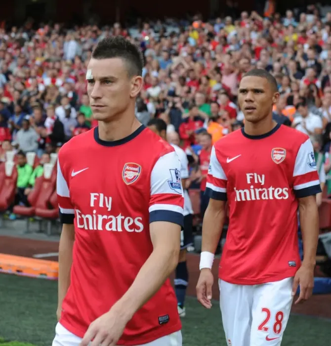 Framed Print : Arsenal's Laurent Koscielny Before Arsenal v Tottenham Hotspur, Premier League 2013-14