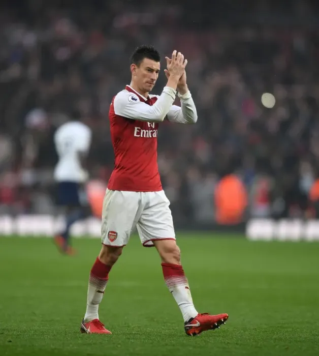 Framed Print : Arsenal's Laurent Koscielny Celebrates with Fans after Arsenal vs. Tottenham Match