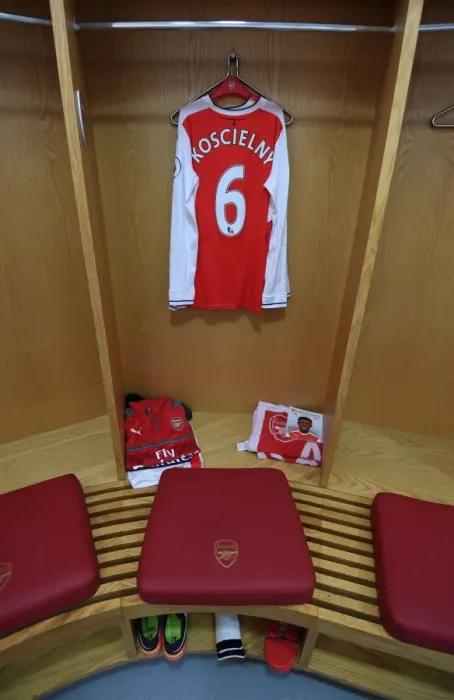 Framed Print : Arsenal's Laurent Koscielny in the Changing Room Before Arsenal v Watford (2016-17)