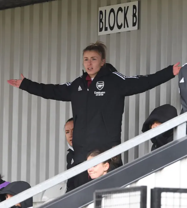 Framed Print : Arsenal's Leah Williamson Observes from the Stands: Arsenal Women vs Manchester United Women, FA WSL Match, 2021-22 Framed Print : Arsenal's Leah Williamson Observes from the Stands: Arsenal Women vs Manchester United Women, FA WSL Match, 2021-22