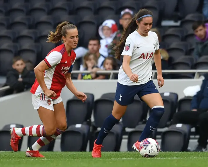 Framed Print : Arsenal's Lia Walti Stifles Tottenham's Silvana Flores: Intense Moment from Women's Football Match Framed Print : Arsenal's Lia Walti Stifles Tottenham's Silvana Flores: Intense Moment from Women's Football Match