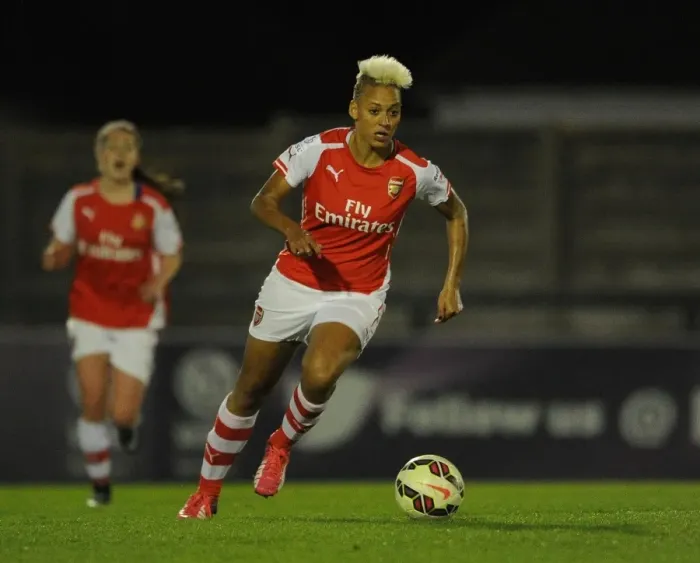 Framed Print : Arsenal's Lianne Sanderson in Action during the WSL Match vs. Bristol Academy (April 2015)