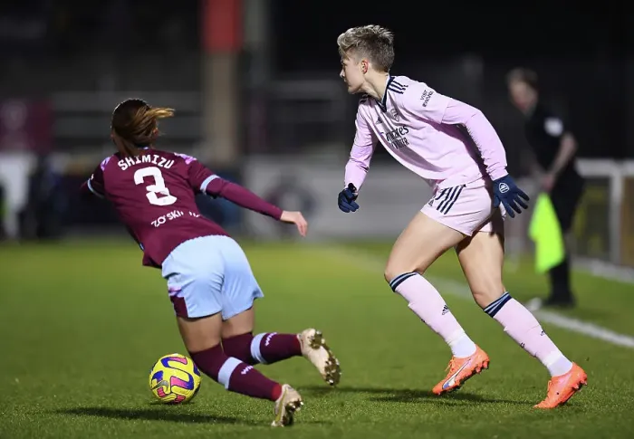 Framed Print : Arsenal's Lina Hurtig Fends Off West Ham's Pressure in Barclays Women's Super League Clash Framed Print : Arsenal's Lina Hurtig Fends Off West Ham's Pressure in Barclays Women's Super League Clash