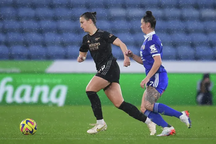 Framed Print : Arsenal's Lotte Wubben-Moy in Action during FA WSL Clash vs Leicester City