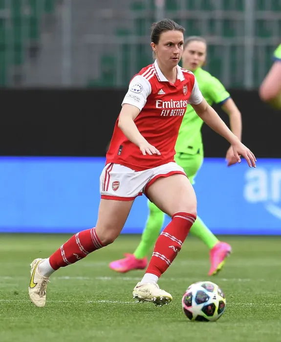 Framed Print : Arsenal's Lotte Wubben-Moy in Action during UEFA Champions League Semifinal vs. VfL Wolfsburg