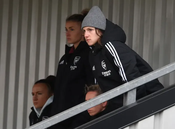 Framed Print : Arsenal's Lotte Wubben-Moy Experiences the Thrill of the Arsenal Women vs Manchester United Women Rivalry from the Stands