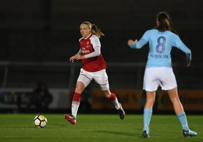 Framed Print : Arsenal's Louise Quinn in Action against Manchester City Ladies in Continental Cup Final Framed Print : Arsenal's Louise Quinn in Action against Manchester City Ladies in Continental Cup Final