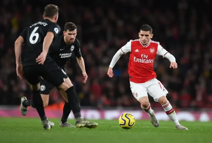 Framed Print : Arsenal's Lucas Torreira in Action Against Brighton & Hove Albion, Premier League 2019-20