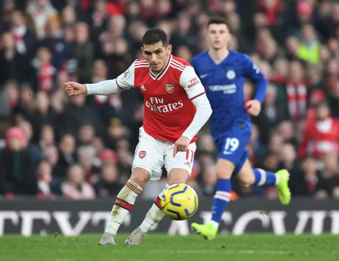 Framed Print : Arsenal's Lucas Torreira in Action Against Chelsea in the Premier League (December 2019)